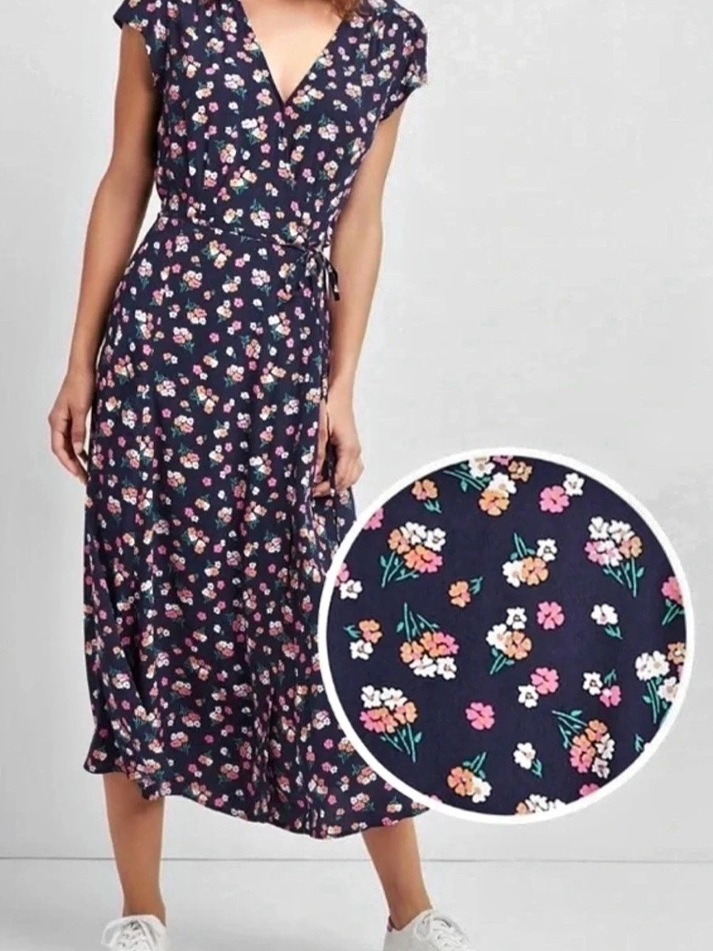 Gap Floral Print Midi Wrap Dress Blue & Pink